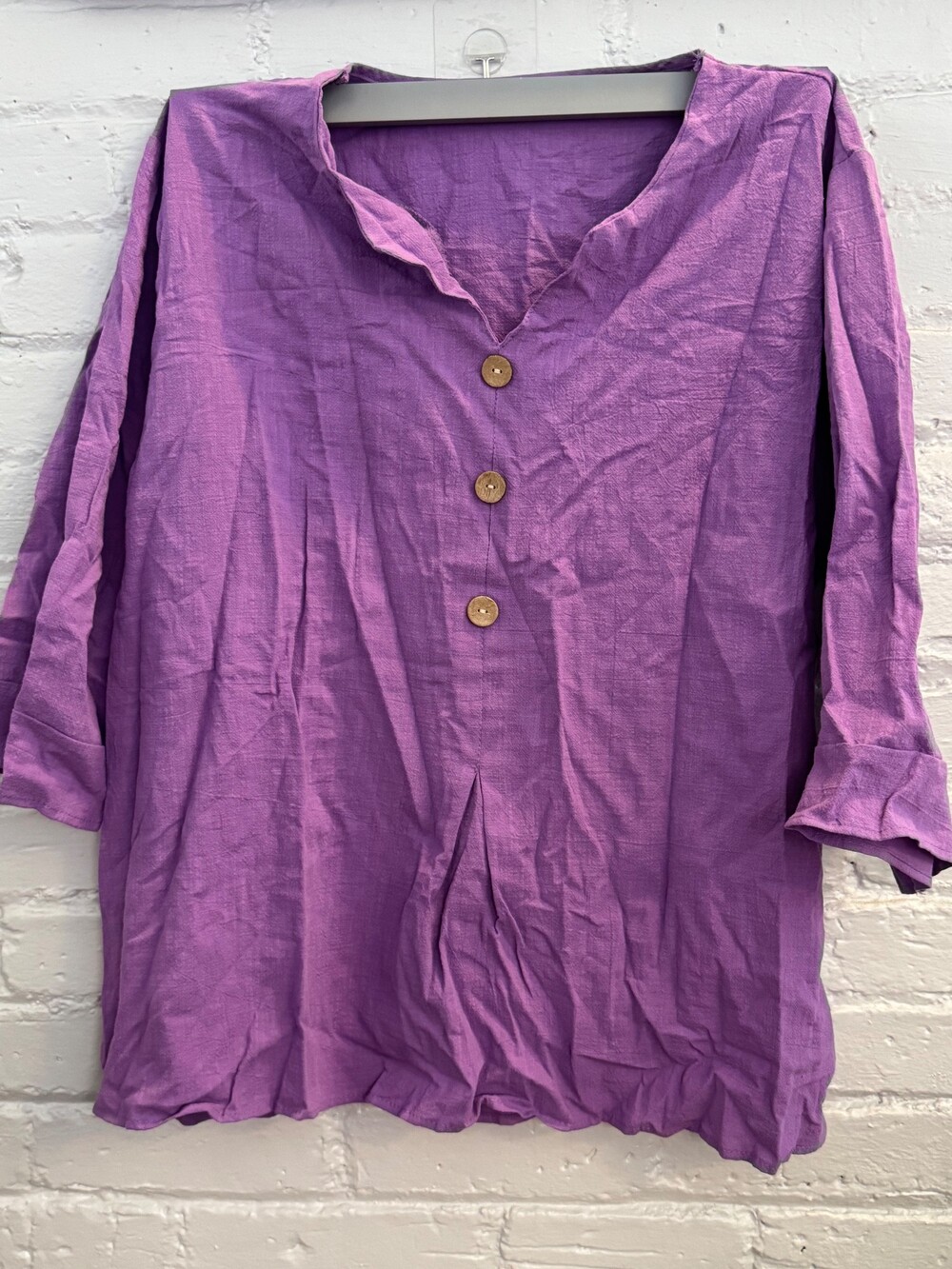 Purple Long Sleeve Button Front Blouse